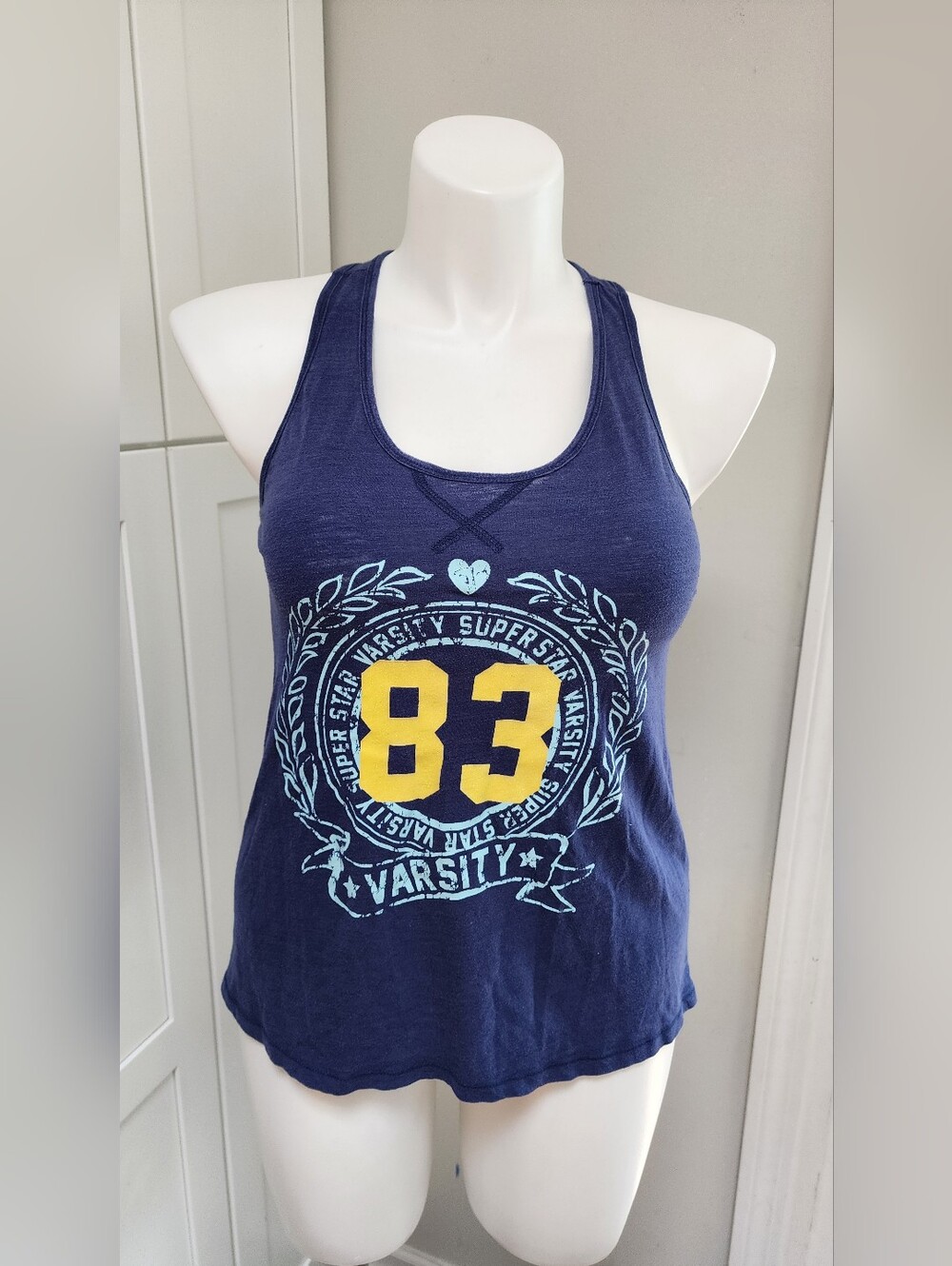 ​Varsity 83 Graphic Racerback Tank Top Navy Blue Size Large
